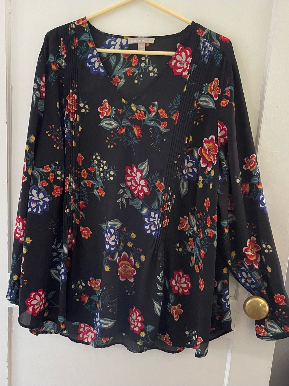 Woman Within Black Floral V-Neck Blouse